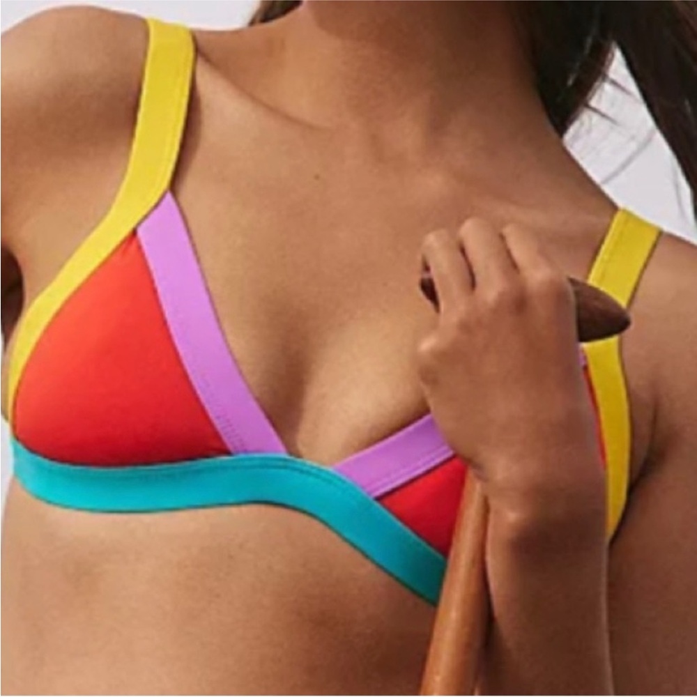 OneOne Kameron Jesse Brighton Triangle Colorblock Adjustable Bikini Top Medium - Picture 4 of 7